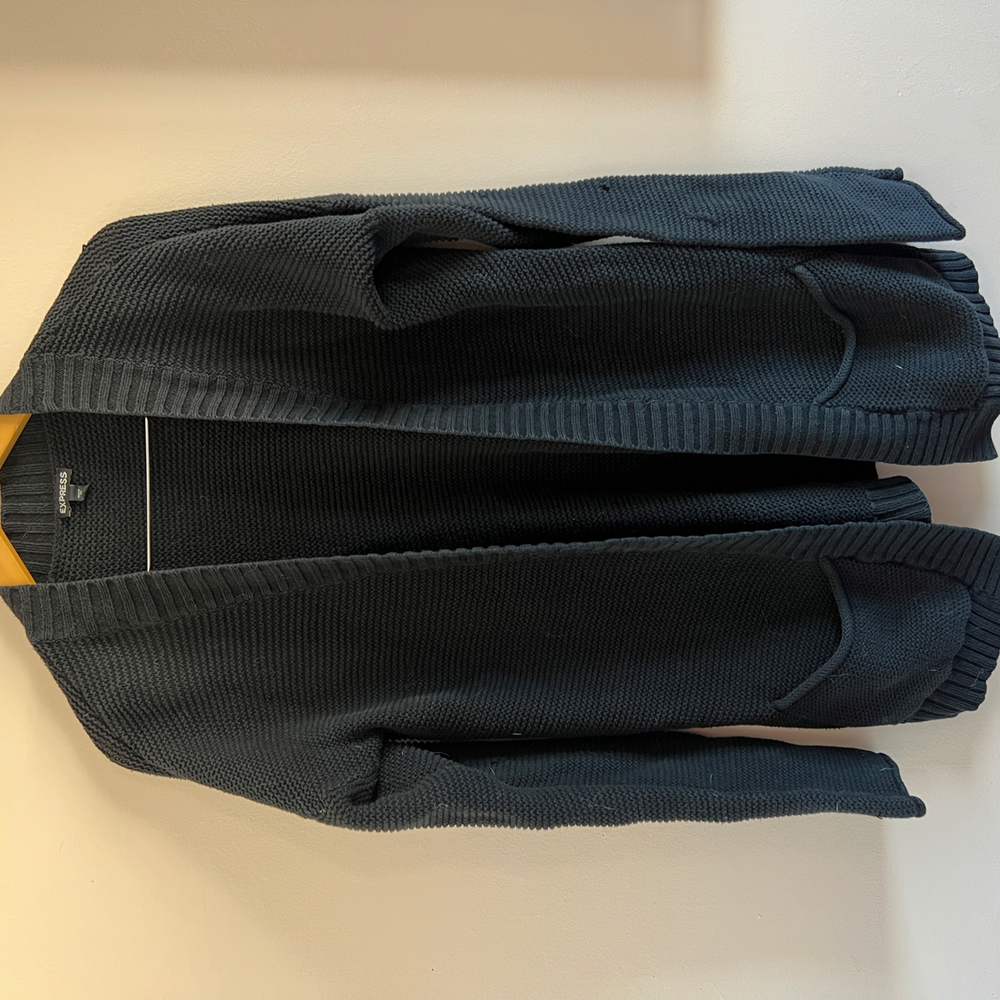 Express Black Open Front Ribbed Cardigan – Size Large